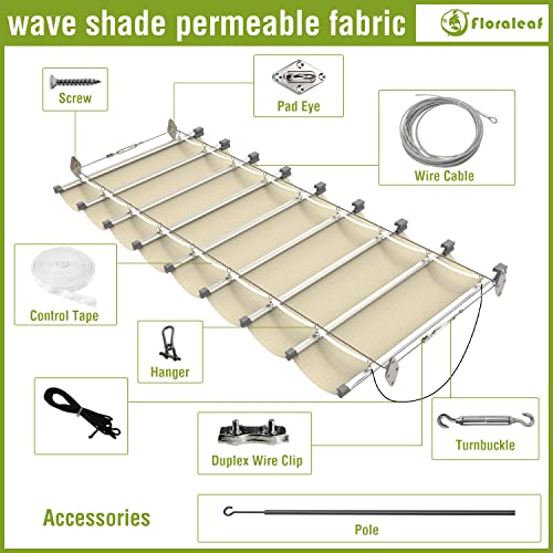 FLORALEAF 3'×16' Pergola Shade Cover Retractable Pergola Replacement Canopy Slide Shade Sail with Cable Hardware for Outdoor Patio Porch Garage Deck Backyard Awning, ARC16E0316TN