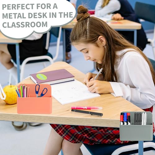 2 Pack Magnetic Dry Erase Marker Holder, Magnetic Pen Holder and Pencil Holder for Fridge, Whiteboard Markers and Magnetic Cup Holder, Locker Accessories for School,Gray and OrangPink