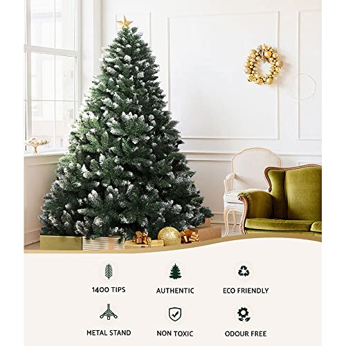 Jingle Jollys Christmas Tree 2.4M Snowy Xmas Trees, Decorations Holiday Party Gift Home Garden Store Decor, 8FT 1400 Tips Frosted Snow Thick Foliage Easy Assembly Indoor Outdoor