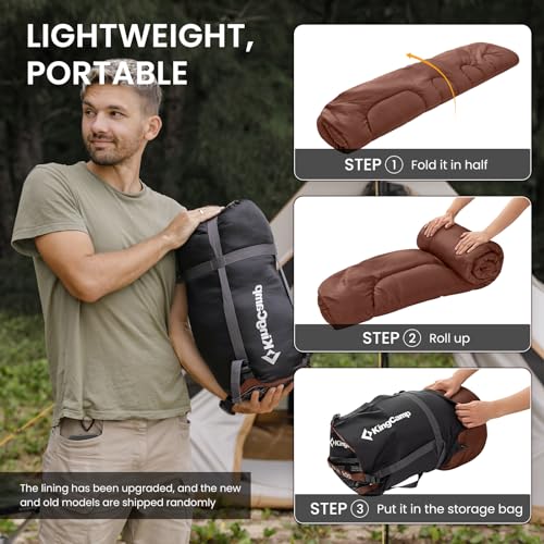 KingCamp Backpacking Sleeping Bag Lightweight Warm & Cold Weather Sleeping Bags for Adults Ideal for Hiking Camping Outdoor Adventures XL Coffee Right Zipper