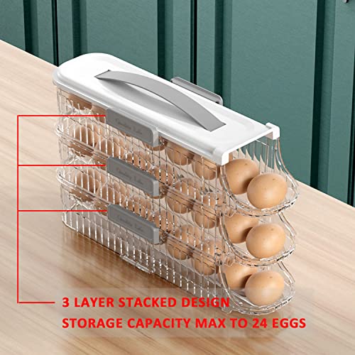 ZeJlo Egg Holder For Refrigerator - Auto Rolling Egg Organizer 3 Layer - Stacked Egg Tray Fridge Egg Storage Container - Hold 21 Eggs