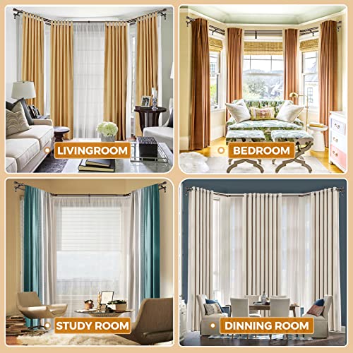 1 Inch Double Bay Window Curtain Rods,36-72 Inch Center Rod for window (24 to 68 Inch), 20-36 Inch Side Rods for windows (16-32 Inch), Antique Bronze, End Cap Finials