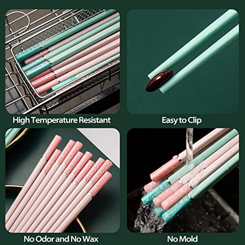 5 Pairs Fiberglass Chopsticks-Reusable Japanese Chopsticks Dishwasher Safe, 9.6 inch/24.3cm Matte Non-Slip Family/ Hotel/ Restaurant Chop Sticks, Chinese Chop Sticks, Morandi-Flower-Pink