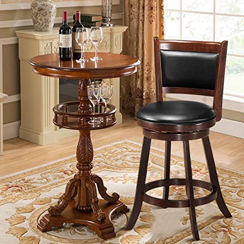 Giantex Bar Stools Set of 2, 61 cm Accent Wooden Swivel Barstool Backed Dining Chair, Fabric Upholstered 360 Degree Swivel, PVC Cushioned Seat, Perfect for Home Kitchen Dining Living Room, Espresso