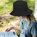 Black Waterproof Bucket Hat for Women and Men - UV Protection Beach Sun Hat Fishing Safari Boonie Hat Rain Hat Adjustable Packable