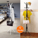 OZSTOCK® 12 Hook Coat Hanger Stand 3-Tier Hat Clothes Metal Rack Tree Style Storage Black/White (White)