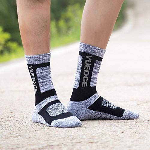 YUEDGE Mens Walking Hiking Socks Cotton Moisture Wicking Cushioned Training Athletic Sports Crew Socks for Men Size 9-11,5 Pairs Black