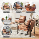 Yaheetech PU Leather Armchairs, Retro Leisure Accent Chair with Extra Soft Padded and Cushion, 105 Degree Slant Back, Modern Reading Arm Chair for Living Room/Office/Bedroom/Study, 2pcs, Light Brown