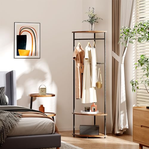 ZERDER Coat Rack Freestanding, Corner Hall Tree Clothes Rack, Coat Hanger Stand with Movable Hooks for Clothes, Hat, Bag, Rustic Brown ZER-009Br