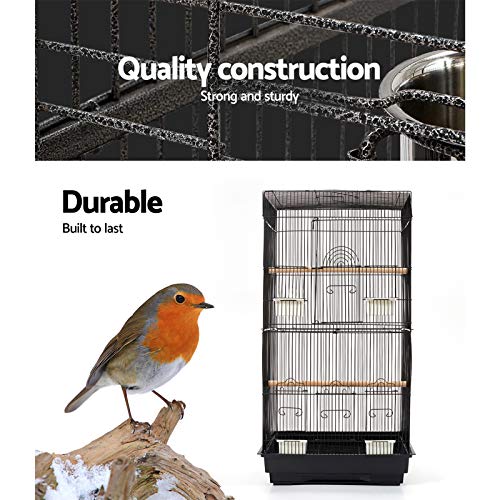 i.Pet Bird Cage 47 x 36 x 88cm Guinea Pig Pet Birds Parrot Ferret Cages Aviary House Budgie Finch Canary Stand Toys,Black 2 Perch + Slide-Out Removable Tray