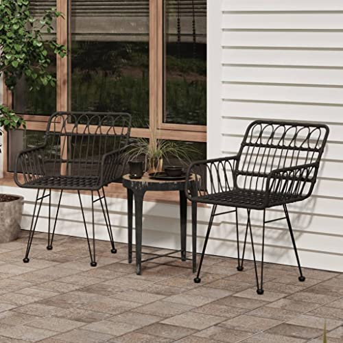 vidaXL Garden Patio Chairs in Black Rattan-Set of 2 | Outdoor Furniture with Armrests and Footpads | Durable Steel Frame Construction