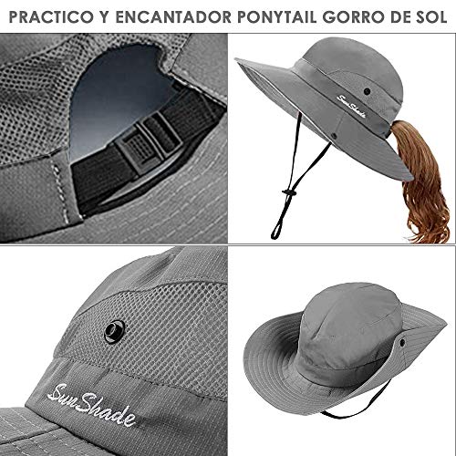 AutoWT Sun Hat for Women, UPF 50 + UV Protection Wide Brim Bucket Hat Adjustable Cap for Summer Fishing, Hiking, Camping, Garden, Farming, Outdoor Exercise (Gray)