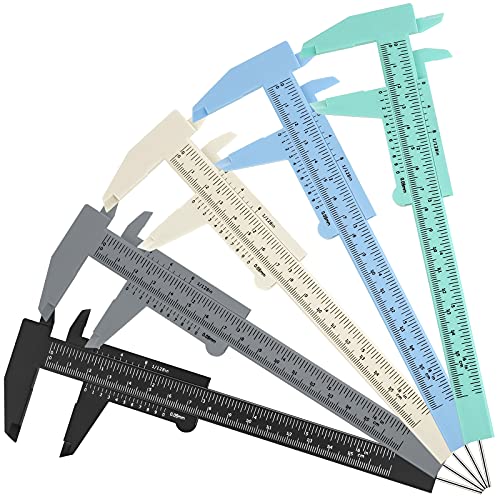 5 Pieces Eyebrow Measuring Ruler, Brow Mapping Ruler Tool, Mini Vernier Caliper Double Scale Plastic Ruler, Sliding Gauge Ruler for Microblading Eyebrow Tattoo Brow Artists Makeup (Fresh Colors)