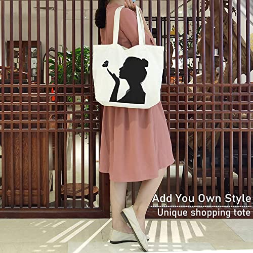 5 Pcs Reusable Canvas Tote Bags, Large Grocery Shopping Bag Tote Lightweight & Washable, Multi-purpose Blank Cloth Bags for Grocery,Paint,Shopping,Craft DIY Drawing Bag,Gift Bags and More