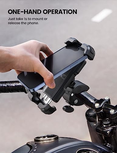 Lamicall Motorcycle Phone Mount, Bike Phone Holder - Upgrade Quick Install Handlebar Clip for Bicycle Scooter, Cell Phone Clamp for iPhone 15/14 Pro Max, 13/12 Mini, Galaxy S10/ S9, 4.7-6.8" Phone