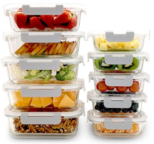 [10 Pack] Airtight Food Storage Containers Set | Microwave, Oven, Freezer & Dishwasher Safe | Ideal for Fridge, Pantry & Kitchen Organiser | Meal Prep Containers & Lunch Box with 100% Leak-Proof Lids