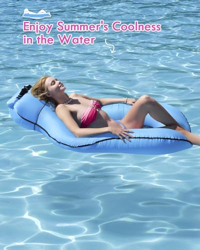 LH Inflatable Couch, Inflatable Sofa, Water Pool Lounge, Inflatable Pool Chair Float, Water Hammock for Adults with Headrest, Backrest, Footrest, LHFC01-BL