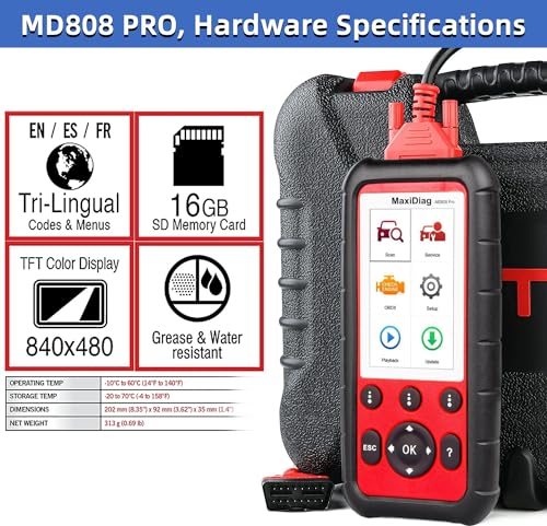 Autel OBD2 Scanner MaxiDiag MD808 Pro, All System Diagnostic Scan Tool, Upgraded of MaxiCheck Pro/ MD808/ MD806 Pro/ MD802, 7 Reset Service Oil/EPB/SAS/BMS/Throttle, Auto Scan, Lifetime Free Update