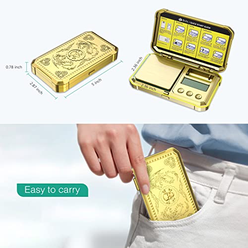 ORIA Digital Pocket Scale, 200/0.01g Digital Grams Scale, Mini Jewelry Scale with Tare Function, 50g Calibration Weight, 6 Units, LCD Backlit Display, for Food, Jewelry, etc - Gold