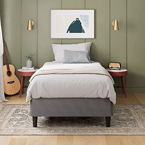 Single Bed Frame, Zinus Upholstery Bed Base Ensemble, Dark Grey