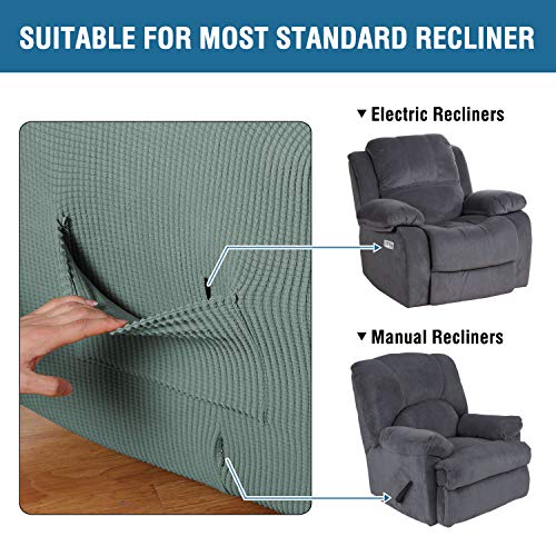 1-Piece Furniture Cover Ultra Stretch Jacquard Slipcover Sofa Covers Furniture Protector with Elastic Bottom, Anti-Slip Foams Attached Couch Shield Recliner Sofa Cover (Recliner, Sage)