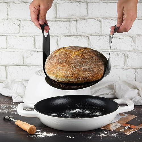 Krustic Enameled Cast Iron Dutch Oven for Sourdough Bread Baking | 6 Quart Pot with Lid | 10 Inch Ceramic Enamel Thick Coated Cookware Set with Non Stick Silicone Baking Mat for Cooking | 6 Qt | Red