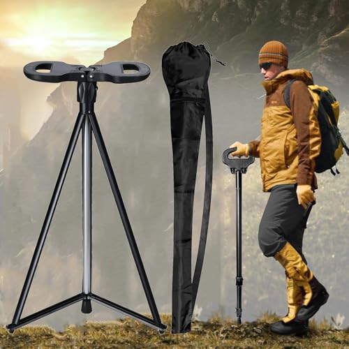 Adjustable Walking Cane with Seat,2-in-1 Foldable Walking Sticks Chair for Men Women Elderly,Walk Cane Portable Trekking Poles, Shrinkable Lightweight Non-Skid Travel Storage Bag for Outdoor Hiking