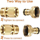 PACIOCEAN 4 Sets Garden Hose Quick Connect，3/4 Inch GHT Solid Brass Male and Female Garden Hose Fittings（European Style),3/4 Inch Male Hose