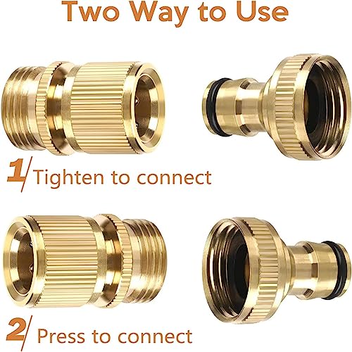 PACIOCEAN 4 Sets Garden Hose Quick Connect，3/4 Inch GHT Solid Brass Male and Female Garden Hose Fittings（European Style),3/4 Inch Male Hose