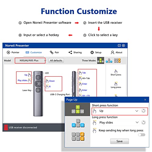 NORWII N95 Rechargeable Presentation Clicker for Powerpoint Clicker with Soft and Big Button, Wireless Presenter Rechargeable Presentation Pointer Slide Clicker for Computer 2.4GHz