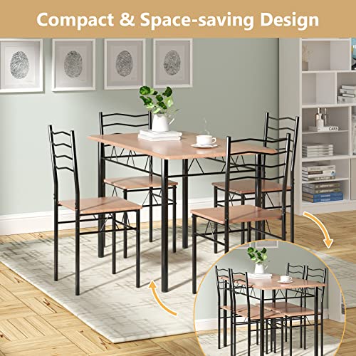 Giantex 5 PCS Dining Table Set, Counter Height Table with Spacious Rectangular Tabletop, Dining Desk with 4 High Backrest Chairs & Anti-Slip Pads, Kitchen Furniture for Home Restaurant (Black+Natural)