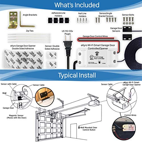 eKyro Smart Garage Door Opener - Universal WiFi Remote Controller Compatible with Alexa, Google Home, iPhone, Siri, Android, 1 2 or 3 Door Security Systems, IFTTT, Updated Model