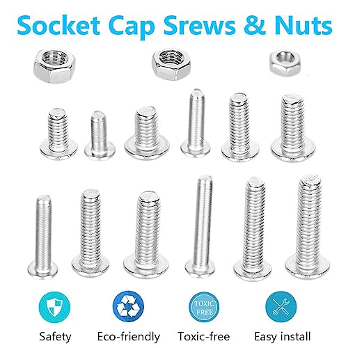 POATOW M3 M4 M5 500pc 304 Stainless Steel Hex Socket Button Head Bolts Screws Nuts Kit - Allen Hex Drives - Button Head Cap Screws- Storage Box