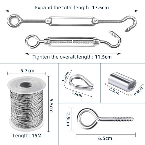 Wire Rope Kit, Stainless Steel Wire Rope Coated Cable,Garden Wire for Climbing Plants,Vine Eyes,Wire Rope Clip,for Outdoor Hanging Kit,Cable Railing Kit (15M)