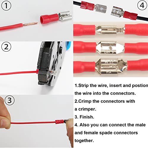 Feggizuli 280PCS Crimp Connectors, 2.8mm 4.8mm 6.3mm Male and Female Spade Connector kit, 15 Types Crimp Terminals Electrical Connectors, Electrical Terminals Includes Spade Ring Fork Wire Connectors