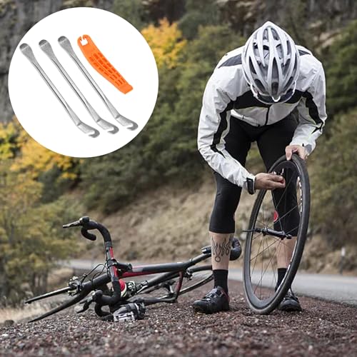 ZmdecQna Tyre Lever, 4 Pieces Metal Plastic Bicycle Tyre Levers Bicycle Tool Hook Metal Mounting Lever Tool Repair Tyre Change Tool Set for Cross Trekking Road Bike MTB Tyres