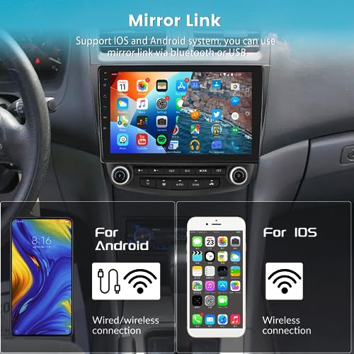 2+64G for Honda Accord 2003-2007 Android Car Radio Stereo 10.1 inch HD Touch Screen Mirror Link GPS Navigation Head Unit with WiFi Bluetooth USB FM Steering Wheel Controls 12LED Backup Camera