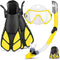 ZEEPORTE Mask Fin Snorkel Set with Adult Snorkeling Gear, Panoramic View Diving Mask, Trek Fin, Dry Top Snorkel +Travel Bags, Snorkel for Lap Swimming