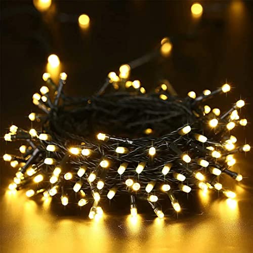 Solar Christmas Lights Outdoor 100 LED 12M/39ft 8 Modes Solar Powered Xmas Outdoor Lights Waterproof Starry Christmas Fairy Lights for Indoor Gardens Homes Wedding Holiday Party (Warm White)