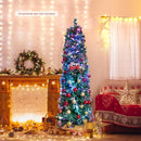 Costway 1.8M Pre-Lit Christmas Tree with Colorful Fiber Optics, Artificial Xmas Tree with 517 PVC Branch Tips, Holiday Pencil Tree for Xmas, Festival Celebration Tree for Home, Shop & Carnival, Green