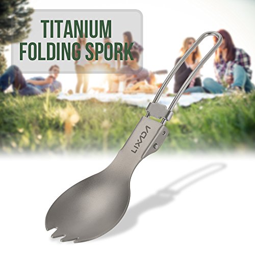 Lixada 350ml Titanium Mug Portable Camping Cups Foldable Ultralight Mug with Lid Picnic Titanium Cup with Folding Spork for Outdoor Camping Picnics