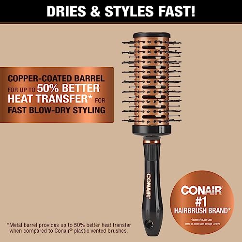 Conair Round Brush for Blow Out - Hair Brush Blow Dryer - Hair Dryer Round Brush - Hair Brush - Quick Blow Dry Copper Collection Vented