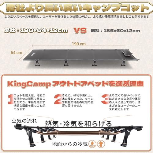 KingCamp Ultra-light Folding Camping Bed for Home Festivals Outdoors Weight Capacity 120kg (Grey)