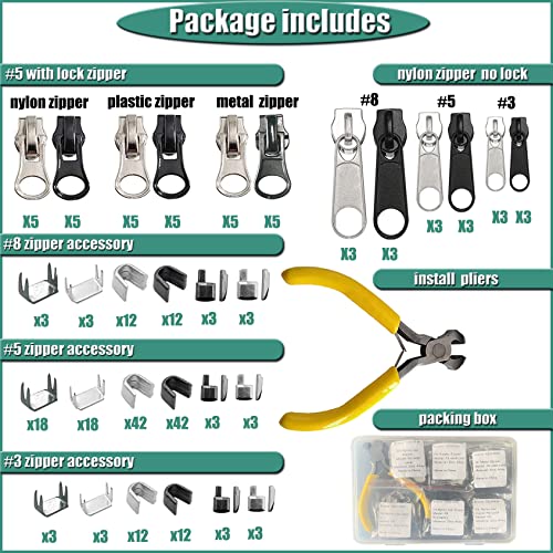 YZSFIRM Zipper Repair Kit Replacement Slider: 247Pcs Jacket Zipper Slider Replace - Fix Size 5 Zipper Bottom Stop End - Universal Zipper Pulls for Coat Luggage