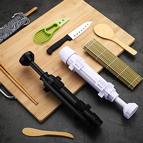 Loopunk 2 Pieces Simple Sushi Bazooka,Sushi Roller Maker Mould Kit Tool Machine,Professional Home Sushi Making Gadget(White+Black)