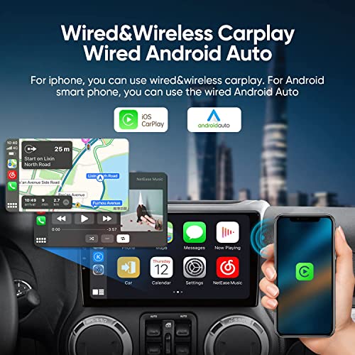 10.2 Inch 5G WiFi 8 Core 1280 * 720 Resolution QLED Display Car Radio Stereo Android12 for Jeep Wrangler JK Compass Grand Cherokee Dodge Ram CarPlay Android Auto with 48EQ Airplay Rear1080P SWC