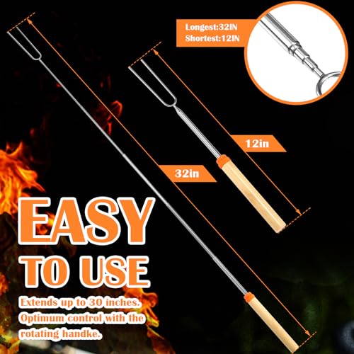 10 Pack Marshmallow Roasting Sticks Bulk, Smores Skewers for Fire Pit Kit, Hot Dog Camping Skewers Accessories Campfire Marshmellow 32 Inch Long Extendable Forks Bbq Tools Smores Sticks