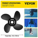 VEVOR Outboard Propeller, Replace for OEM 48-8M0084495, 4 Blades 14" x 19" Aluminium Boat Propeller, Compatible with 135-300HP 2-Stroke & 4-Stroke Outboards, Alpha&Bravo I Stern-Drives, RH