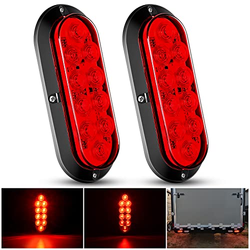 Nilight 6" Oval Red LED Trailer Tail Light Surface Mount 2PCS 10 LED Waterproof Stop Brake Turn Trailer Lights for Truck RV Boat Bus Lorry Camper Van Caravan