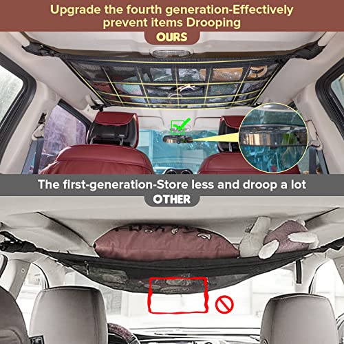 Upgrade Car Ceiling Cargo Net Pocket,31.5"x21.6" Strengthen Load-Bearing and Droop Less Double-Layer Mesh Car Roof Storage Organizer,Truck SUV Travel Long Road Trip Camping Interior Accessories